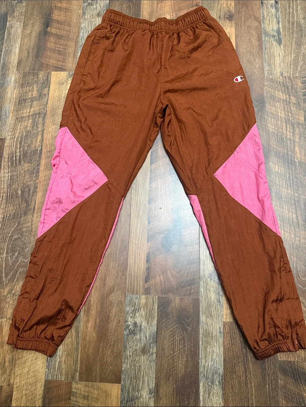 Champion P5648 Nylon Track Pants Men’s M Brown Pink Colorblock